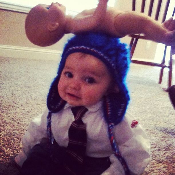 baby boy doll on head tie instagram