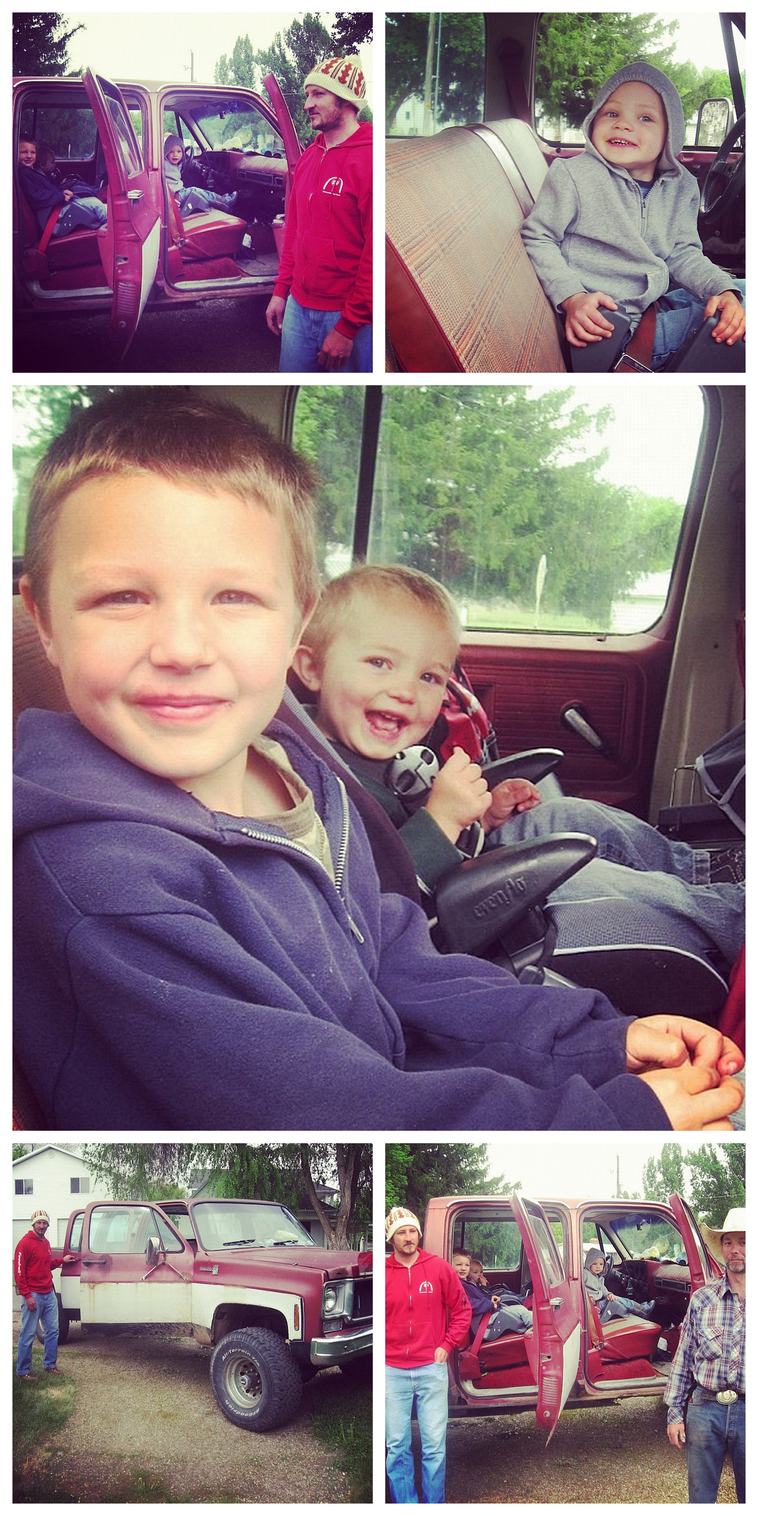 boys and dad in giant truck