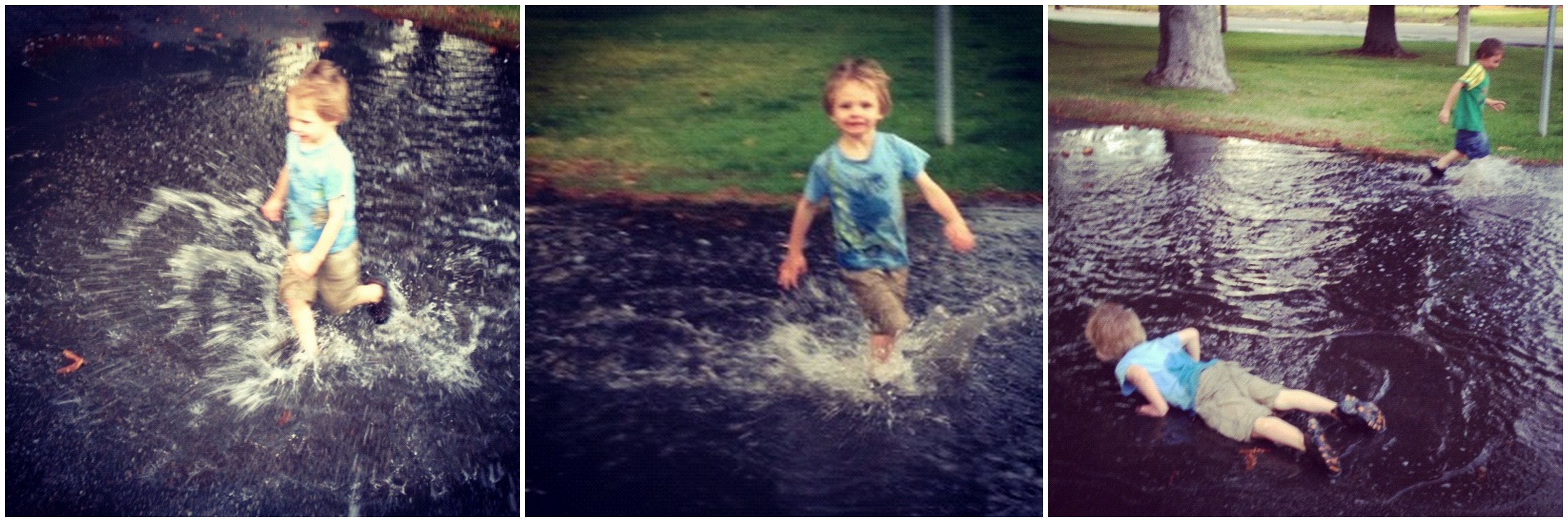 little boy running through puddle instagram
