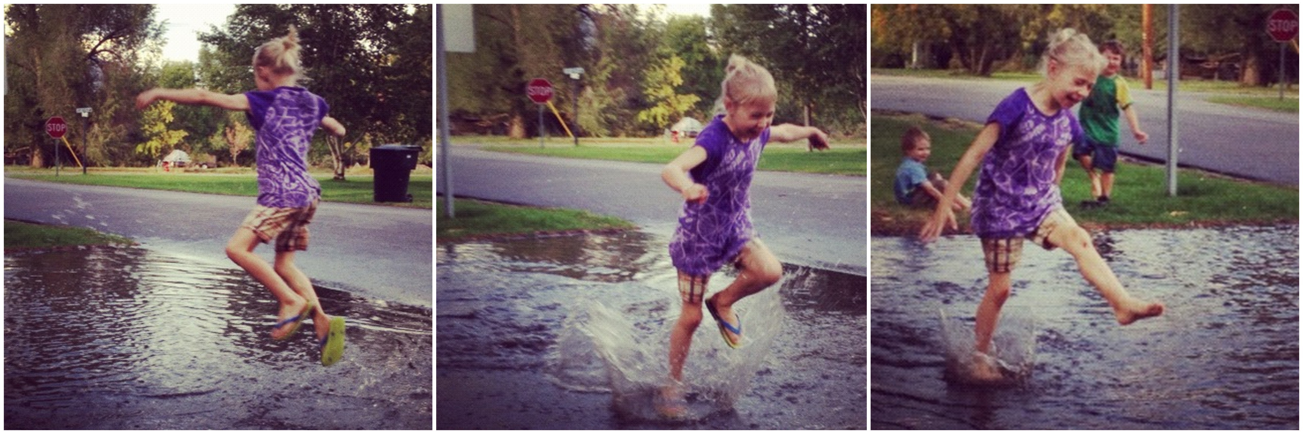 little girl running through puddle instagram