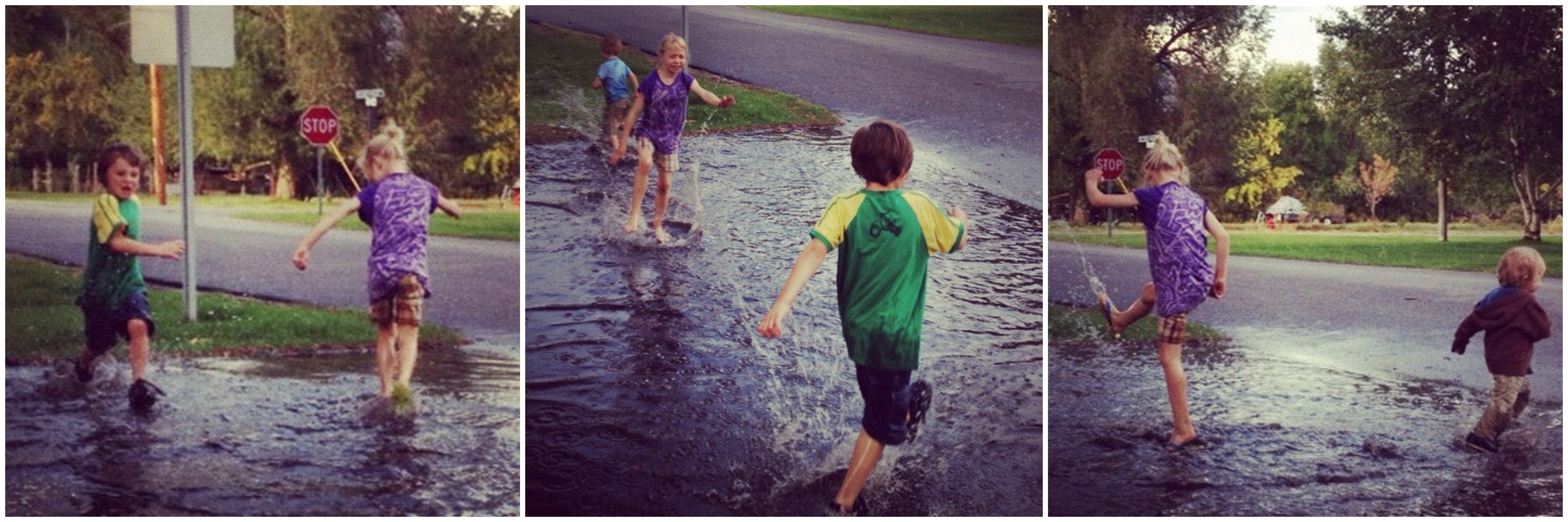 kids running through puddle instagram