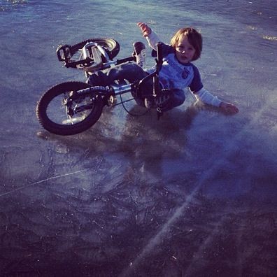 little boy riding bike on ice instagram