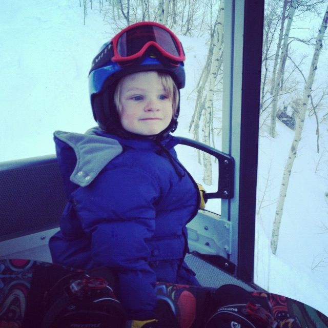 little boy snow board chair lift instagram